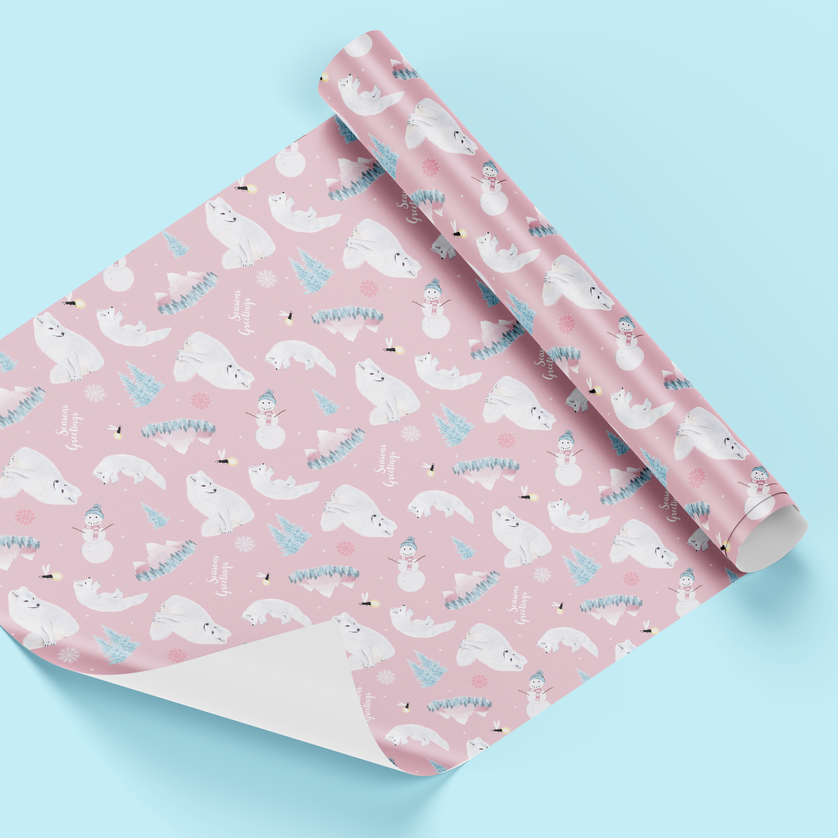 White Fox Wrapping Paper with Gift Tags