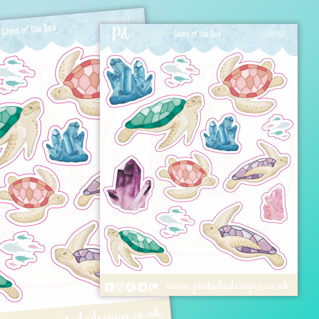 Turtle and Gems Sticker Sheet