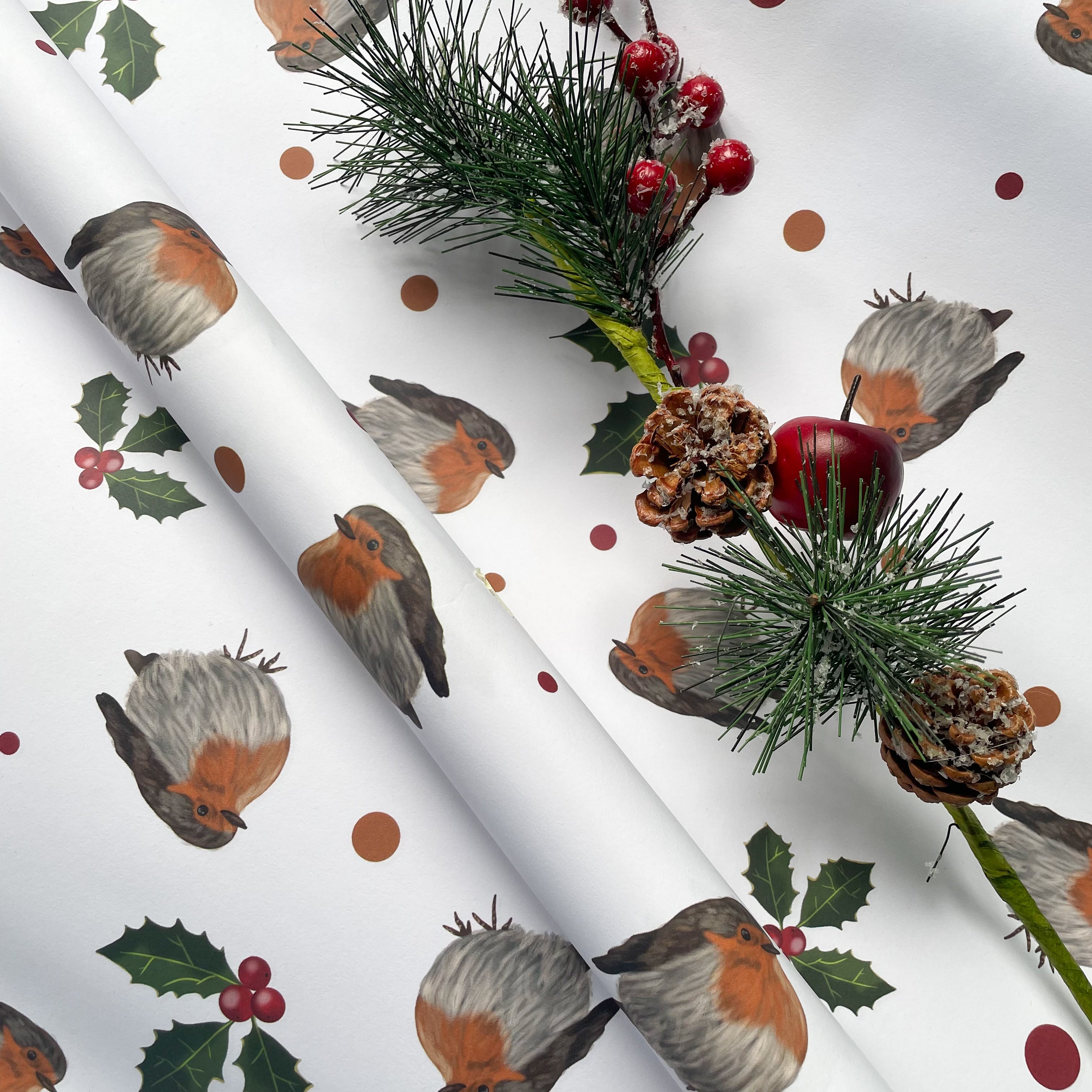 Robin Christmas Wrapping Paper with Gift Tags
