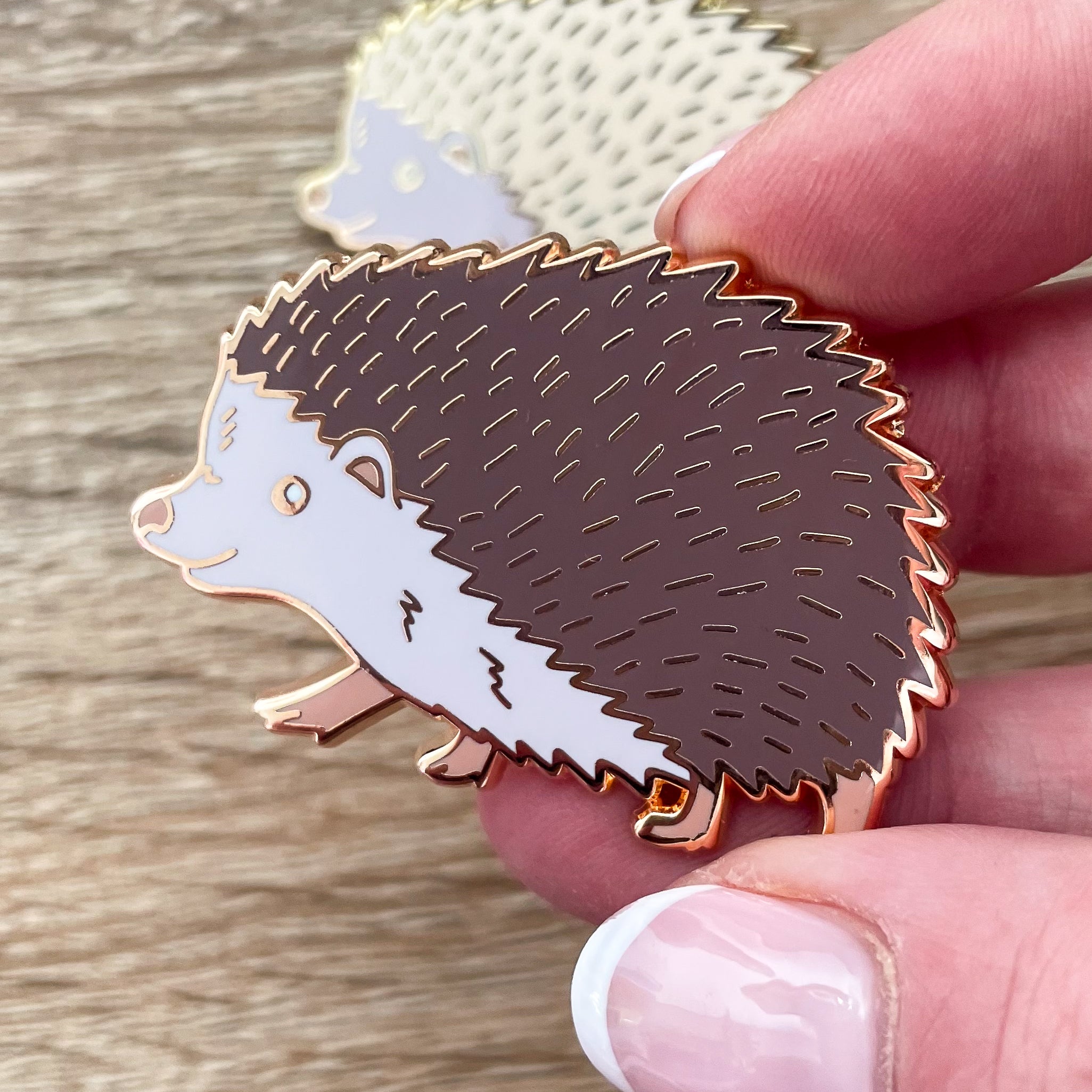 Hedgehog Rose Gold Enamel Pin