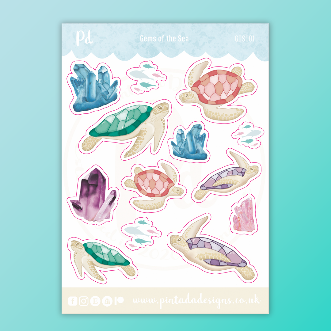 Turtle and Gems Sticker Sheet